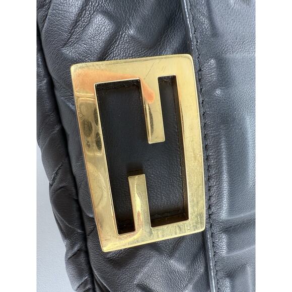 Fendi Mini Zucca Embossed Black Leather Baguette Satchel - Picture 8 of 16